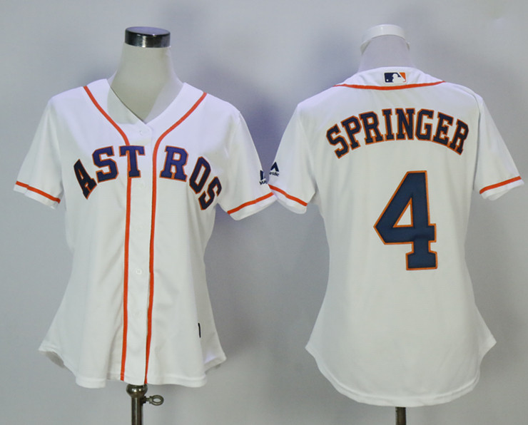 Astros 4 George Springer White Women Cool Base Jersey