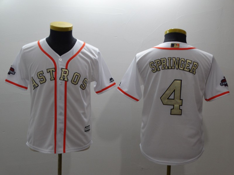 Astros 4 George Springer White Youth 2017 World Series Champions Cool Base Player Jersey