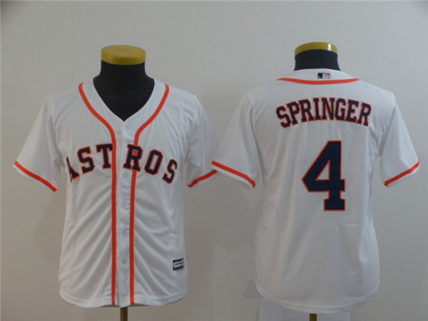 Astros 4 George Springer White Youth Cool Base Jersey