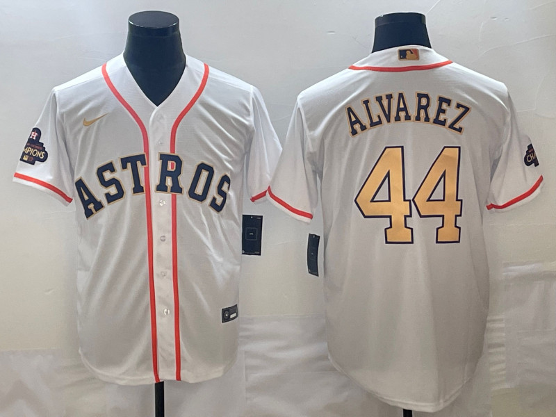 Astros 44 Yordan Alvarez White Gold Nike 2023 Gold Collection Cool Base Jerseys