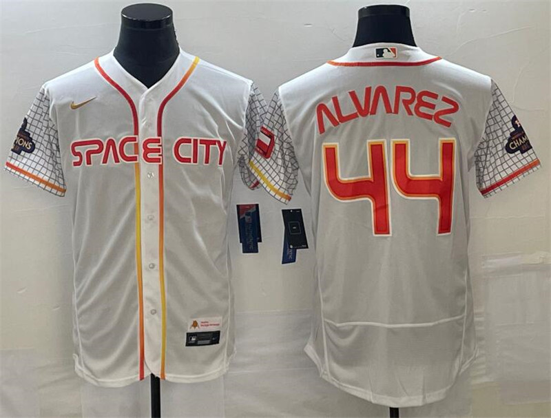 Astros 44 Yordan Alvarez White Nike 2022 City Connect World Serise Champions Patch Flexbase Jersey