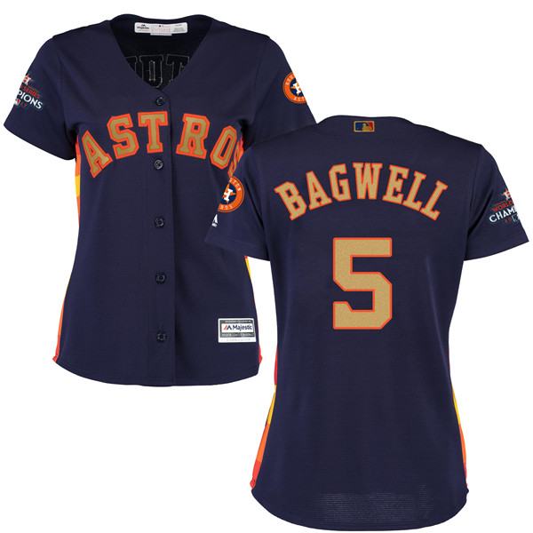 Astros 5 Jeff Bagwell Navy Women 2018 Gold Program Cool Base Jersey