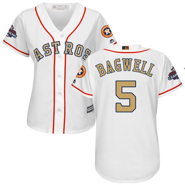 Astros 5 Jeff Bagwell White Women 2018 Gold Program Cool Base Jersey