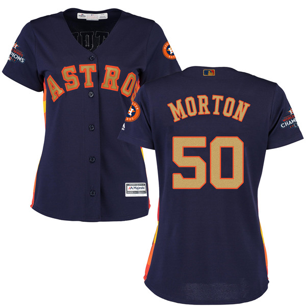 Astros 50 Charlie Morton Navy Women 2018 Gold Program Cool Base Jersey