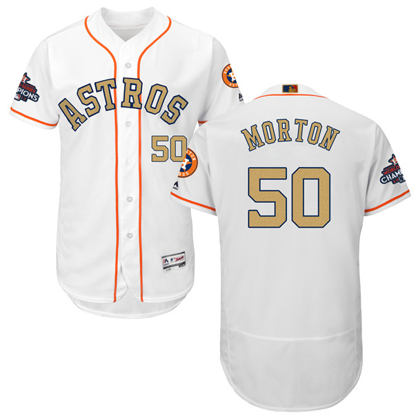 Astros 50 Charlie Morton White 2018 Gold Program Flexbase Jersey