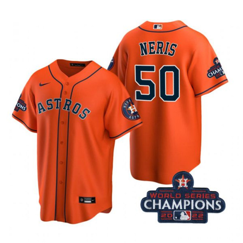Astros 50 Hector Neris Orange 2022 World Series Champions Cool Base Jersey