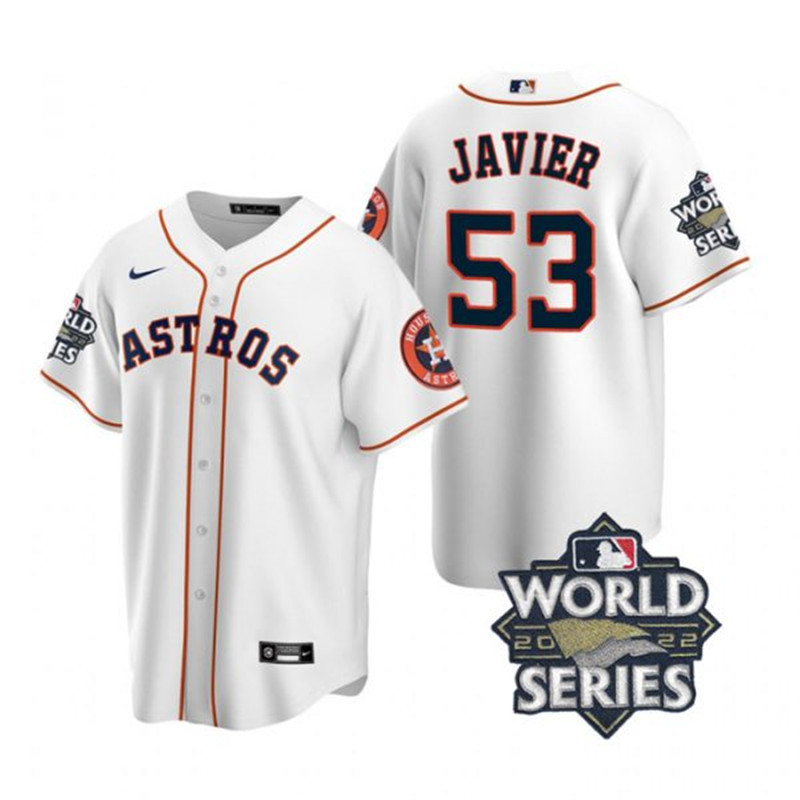 Astros 53 Cristian Javier White Nike 2022 World Series Cool Base Jersey