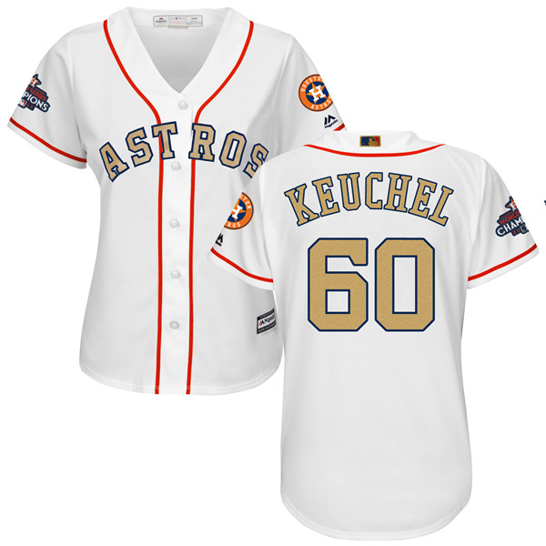 Astros 60 Dallas Keuchel White Women 2018 Gold Program Cool Base Jersey