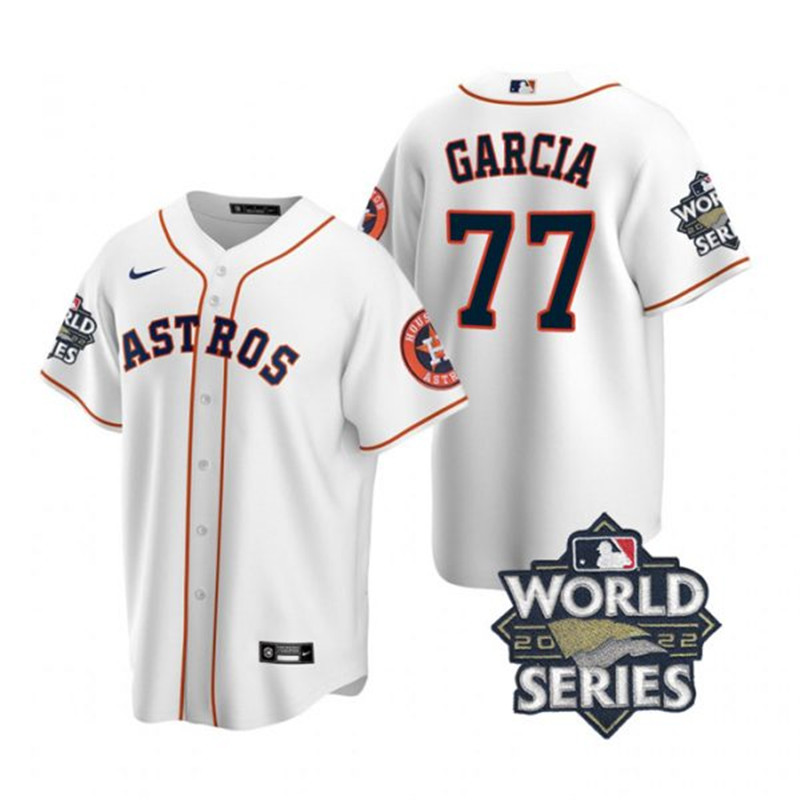 Astros 77 Luis Garcia White Nike 2022 World Series Cool Base Jersey