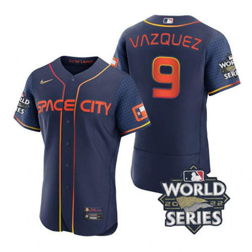 Astros 9 Christian Vazquez Navy Nike 2022 World Series City Connect Flexbase Jersey