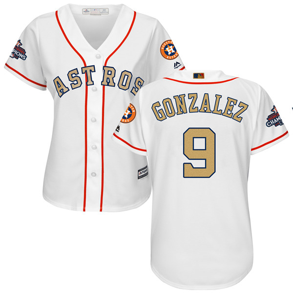 Astros 9 Marwin Gonzalez White Women 2018 Gold Program Cool Base Jersey