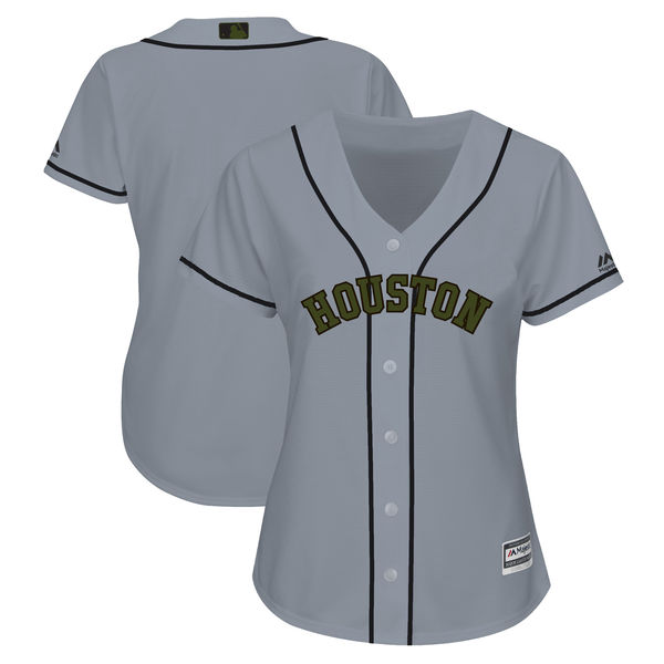 Astros Blank Gray Women 2018 Memorial Day Cool Base Jersey