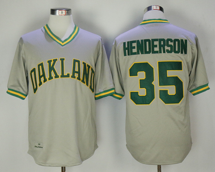 Athletics 35 Rickey Henderson Gray Throwback Jersey