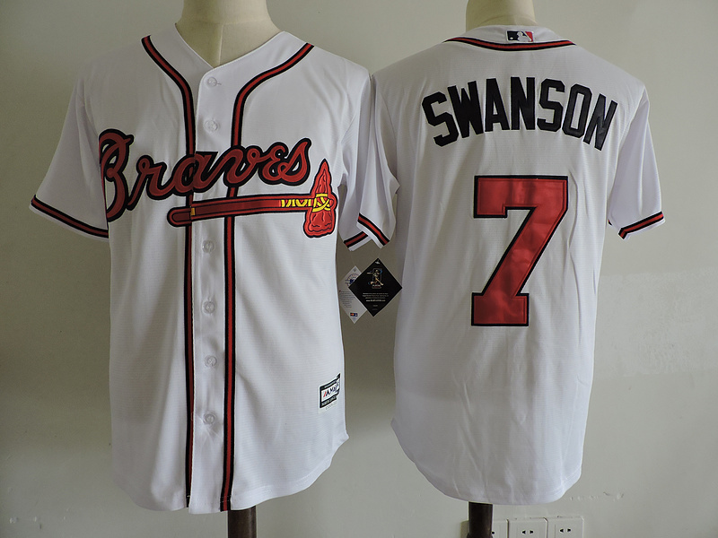Atlanta Braves 7 Dansby Swanson White Flexbase Authentic Collection Stitched MLB Jersey