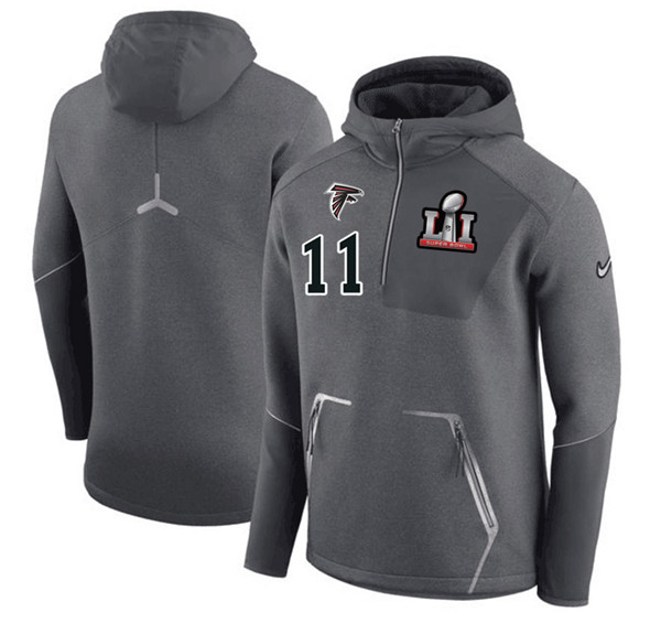 Atlanta Falcons 11 Julio Jones  Super Bowl LI Bound Team Half Zip Performance Pullover Hoodie Gray