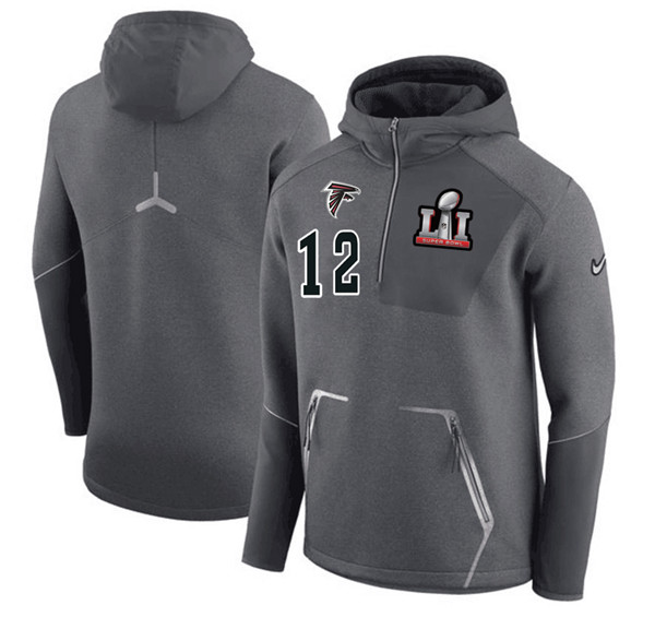 Atlanta Falcons 12 Mohamed Sanu  Super Bowl LI Bound Team Half Zip Performance Pullover Hoodie Gray