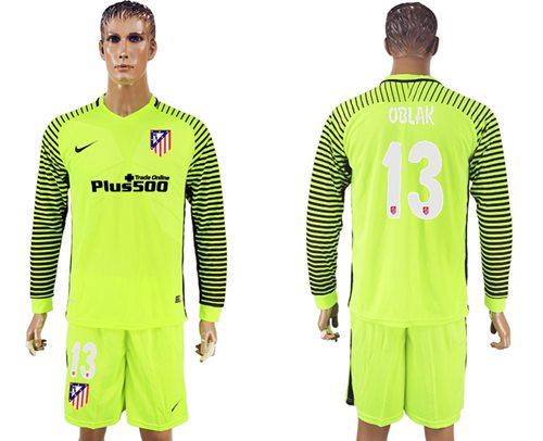 Atletico Madrid 13 Oblak Green Goalkeeper Long Sleeves Soccer Club Jersey