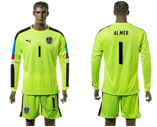 Austria 1 Almer Shiny Green Goalkeeper Long Sleeves Soccer Country Jersey