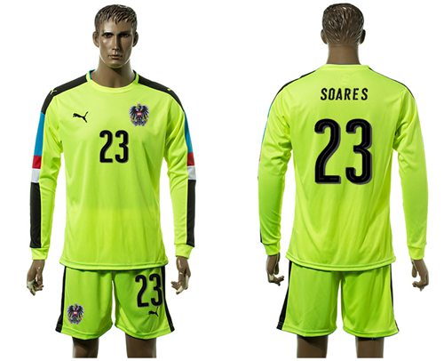 Austria 23 Soares Shiny Green Goalkeeper Long Sleeves Soccer Country Jersey