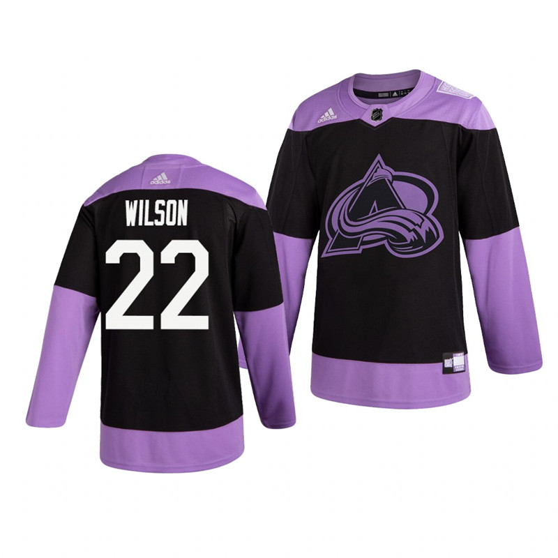 Avalanche 22 Colin Wilson Black Purple Hockey Fights Cancer Adidas Jersey