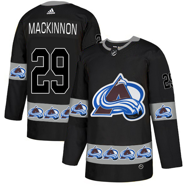 Avalanche 29 Nathan MacKinnon Black Team Logos Fashion  Jersey