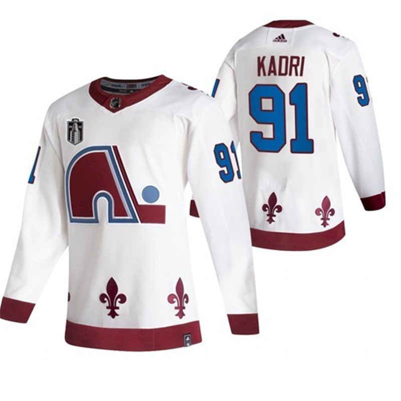 Avalanche 91 Nazem Kadri White 2022 Stanley Cup Final Patch Reverse Retro Adidas Jersey