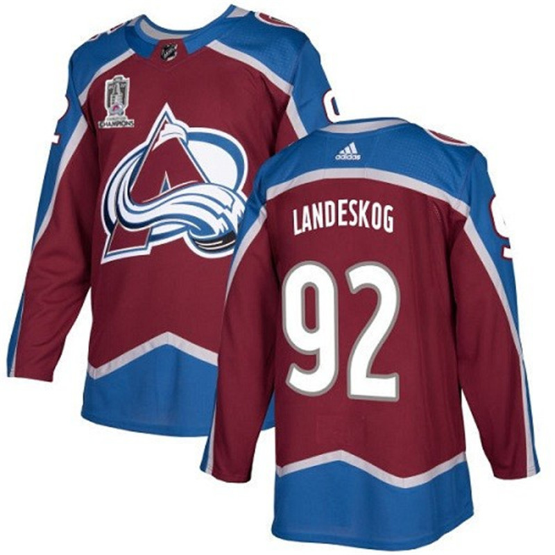 Avalanche 92 Gabriel Landeskog Burgundy 2022 Stanley Cup Champions Patch Adidas Jersey