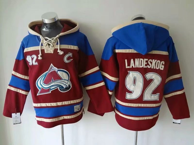 Avalanche 92 Gabriel Landeskog Burgundy All Stitched Pullover Hoodie