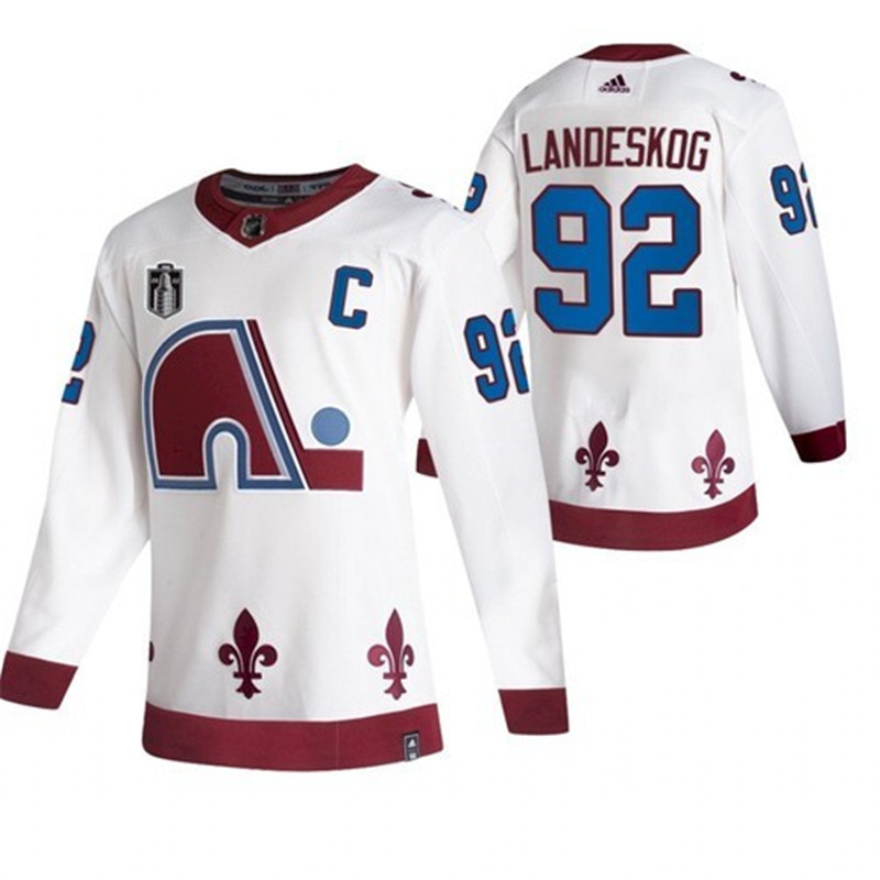 Avalanche 92 Gabriel Landeskog White 2022 Stanley Cup Final Patch Reverse Retro Adidas Jersey