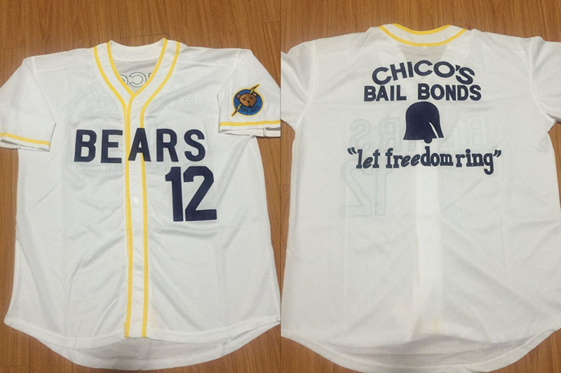 Bad News Bears 12 1976 Chico's Bail Bonds White Stitched Movie Jersey