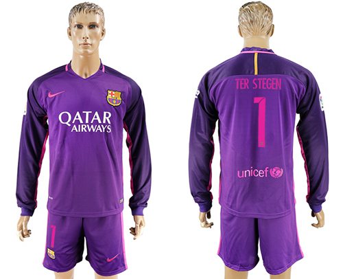 Barcelona 1 Ter Stegen Away Long Sleeves Soccer Club Jersey