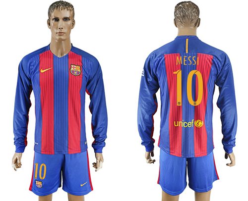 Barcelona 10 Messi Home Long Sleeves Soccer Club Jersey