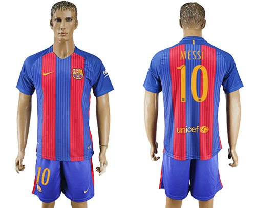 Barcelona 10 Messi Home With Blue Shorts Soccer Club Jersey