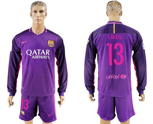 Barcelona 13 C Bravo Away Long Sleeves Soccer Club Jersey