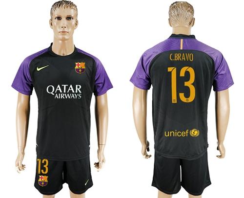 Barcelona 13 C Bravo Black Goalkeeper Soccer Club Jersey