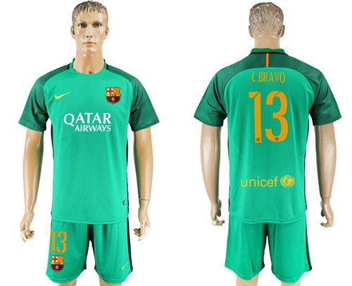Barcelona 13 C Bravo Green Goalkeeper Soccer Club Jersey