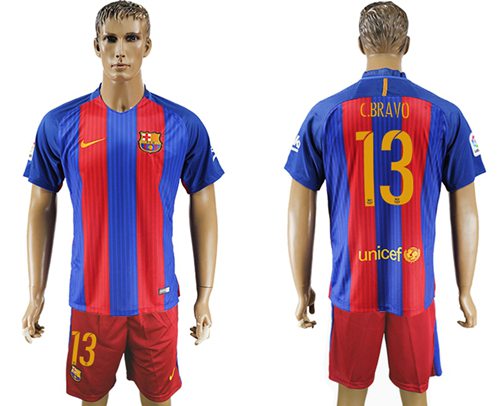 Barcelona 13 C Bravo Home Soccer Club Jersey