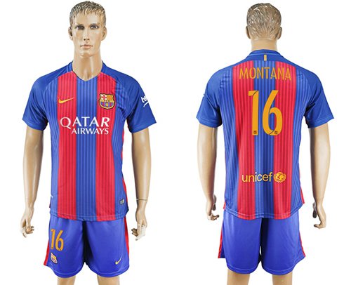 Barcelona 16 Montana Home Soccer Club Jersey