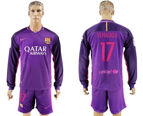 Barcelona 17 Elhadda Away Long Sleeves Soccer Club Jersey