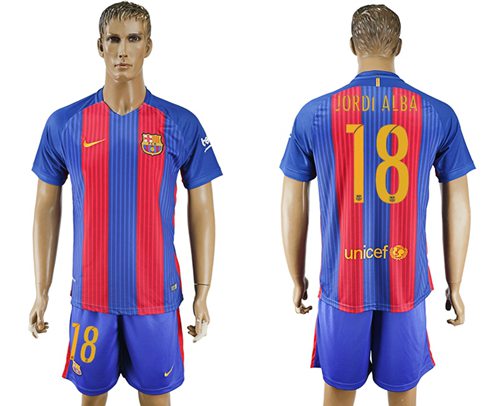 Barcelona 18 Jordi Alba Home With Blue Shorts Soccer Club Jersey
