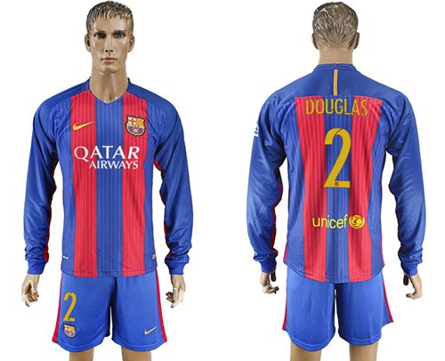 Barcelona 2 Douglas Home Long Sleeves Soccer Club Jersey