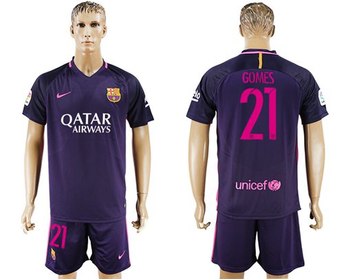 Barcelona 21 Gomes Away Soccer Club Jersey