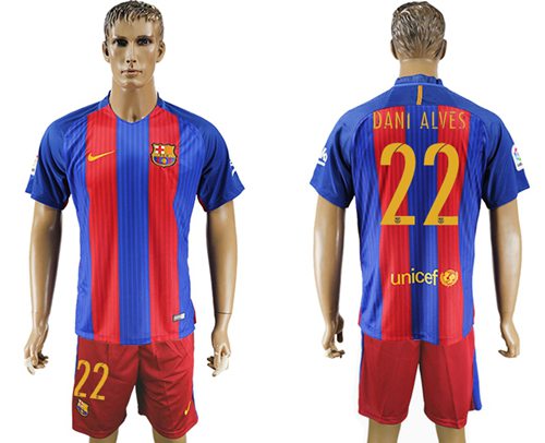 Barcelona 22 Dani Alves Home Soccer Club Jersey