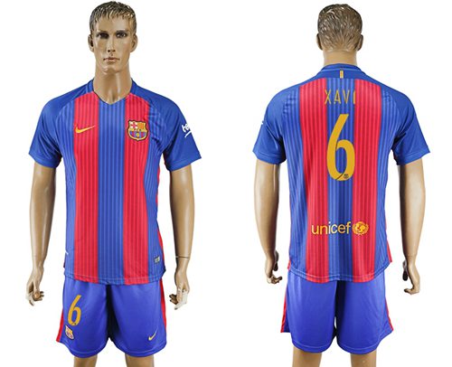 Barcelona 6 Xavi Home With Blue Shorts Soccer Club Jersey