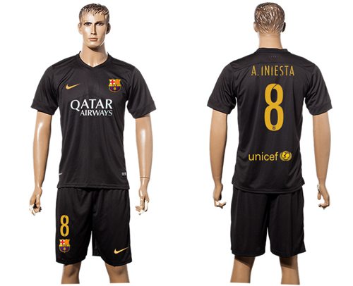 Barcelona 8 A Iniesta Black Soccer Club Jersey