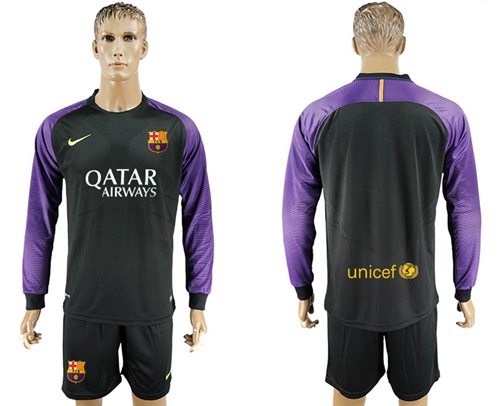 Barcelona Blank Black Goalkeeper Long Sleeves Soccer Club Jersey