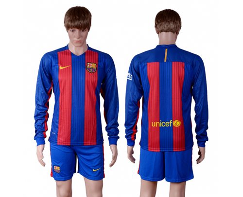 Barcelona Blank Home Long Sleeves Soccer Club Jersey