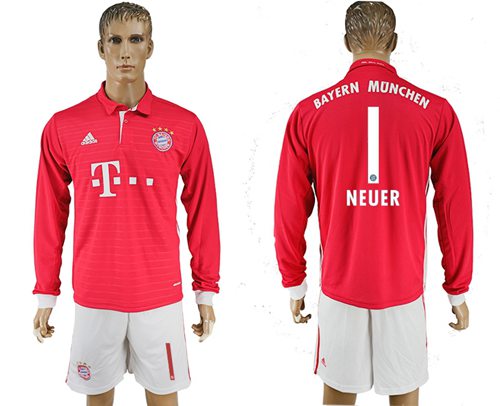 Bayern Munchen 1 Neuer Home Long Sleeves Soccer Club Jersey