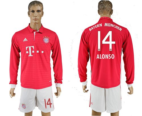 Bayern Munchen 14 Alonso Home Long Sleeves Soccer Club Jersey