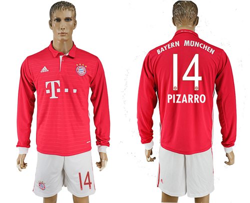 Bayern Munchen 14 Pizarro Home Long Sleeves Soccer Club Jersey